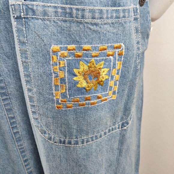 Vintage 1990s Celestial Heart Jumper Dress Chambray Applique Folk Art Grunge 8 - Picture 10 of 13